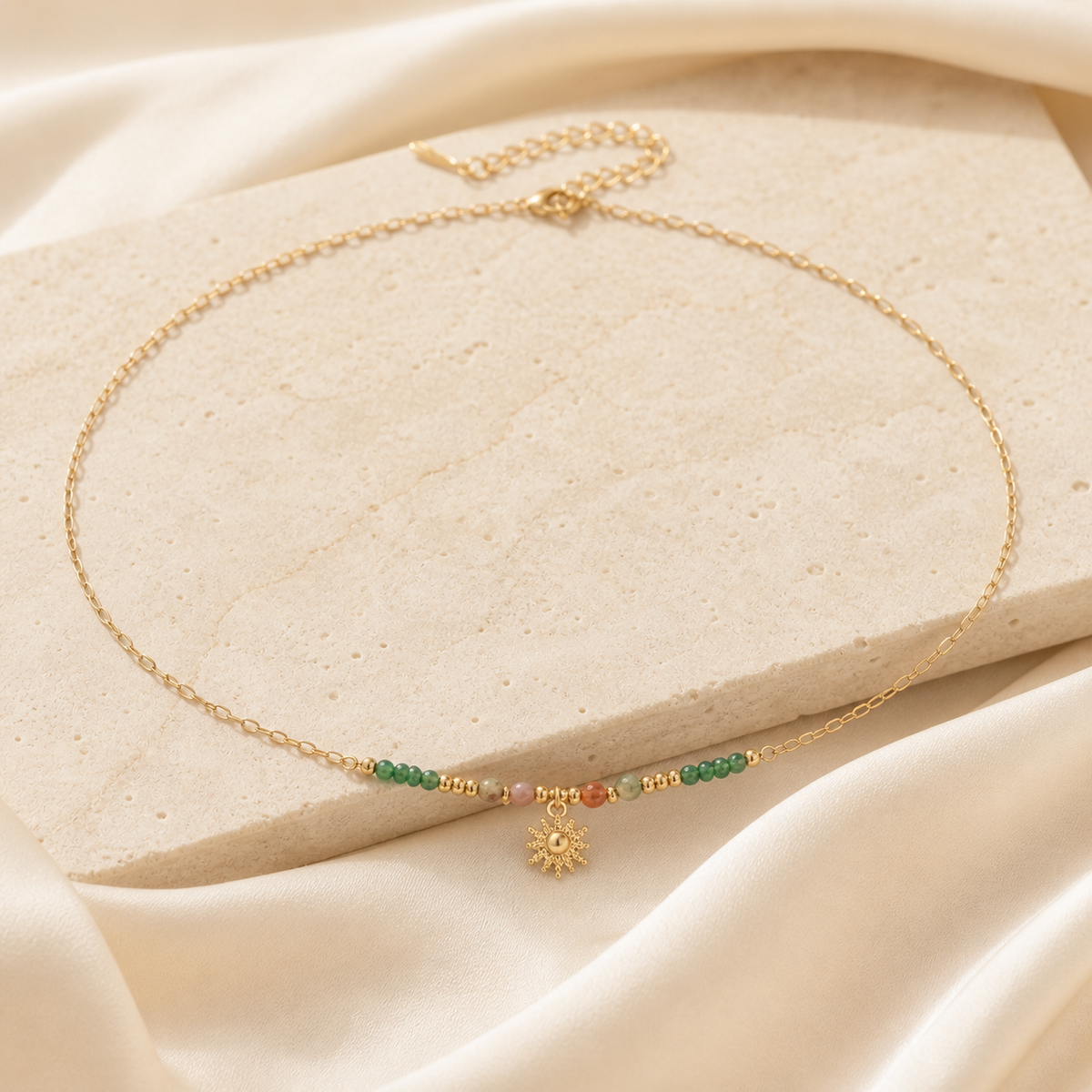 Color-Beaded Sun Pendant Necklace