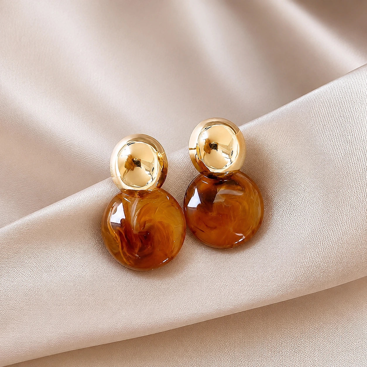 Gold Amber Drop Stud Earrings