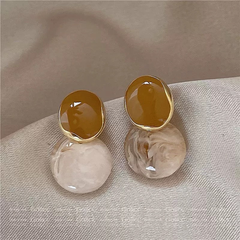 Golden topaz and clear crystal drop earrings with gold-tone edging
