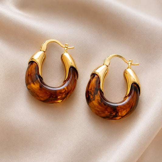 Brown Amber Sculpted C-Hoop Earrings