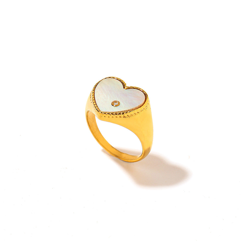 Vintage gold-tone heart signet ring with crystal accent