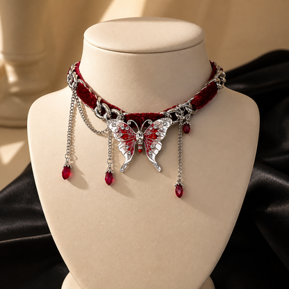 Sculpted Butterfly Choker Necklace Velvet Crimson display