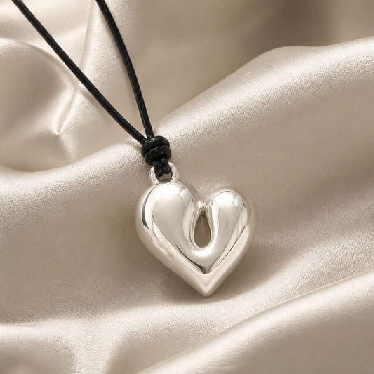 Sculpted Heart Cord Pendant Necklace